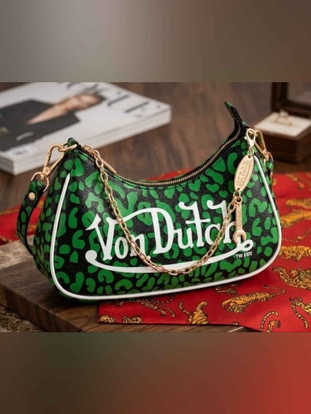NWT Von Dutch Lime Green Cheetah Shoulder Bag